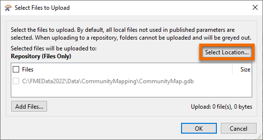 Select Files to Upload dialog